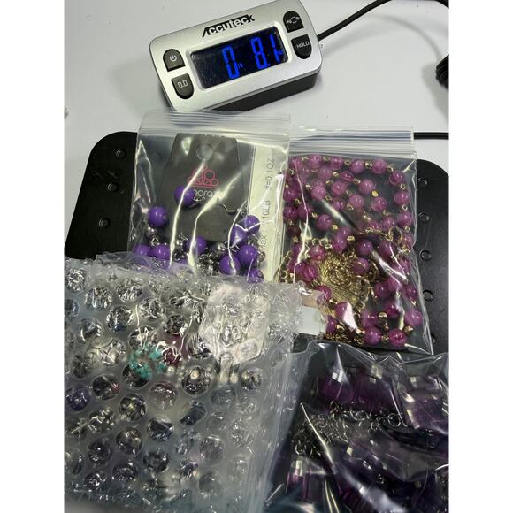 3 purple lavender statement bib flower floral bling enamel necklaces bundle lot - Picture 10 of 10